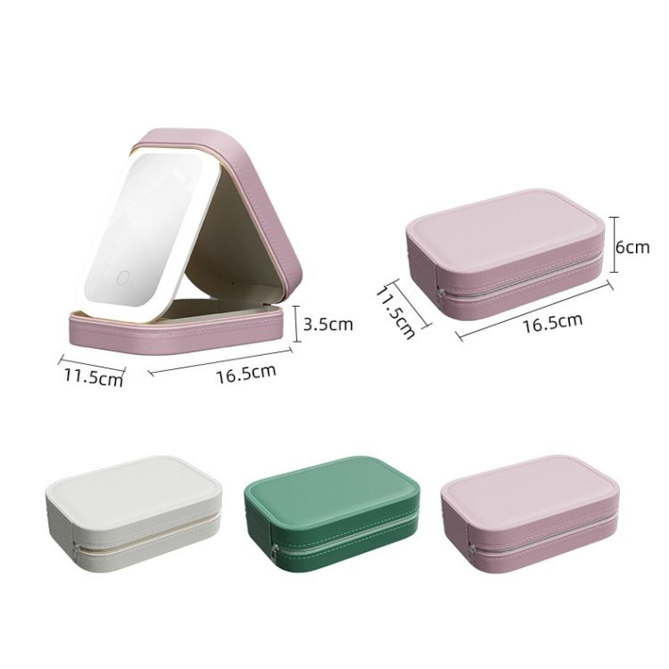 Miroir de maquillage éclairé par LED portable avec étui de rangement pour cosmétiques rechargeable multifonctionnel